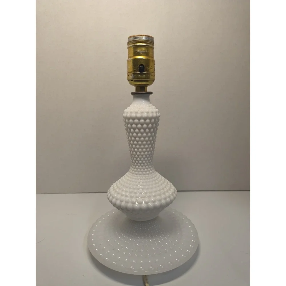 Vintage White Hobnail Milk Glass Lamp Base~ Boudoir Parlor Vanity Dresser~ Works